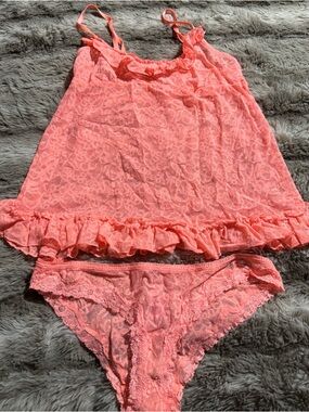 Victoria's Secret Coral Lace Ruffle Cami & Bikini Set